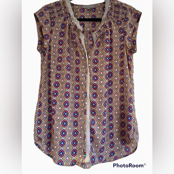 Daniel Rainn geometric print cap sleeve blouse. Size S - Picture 2 of 7